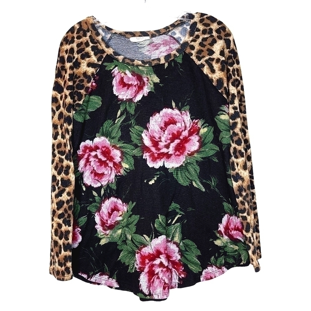 🌶a.gain made in the USA flower cheetah print eccentic mix match bohemian shirt
